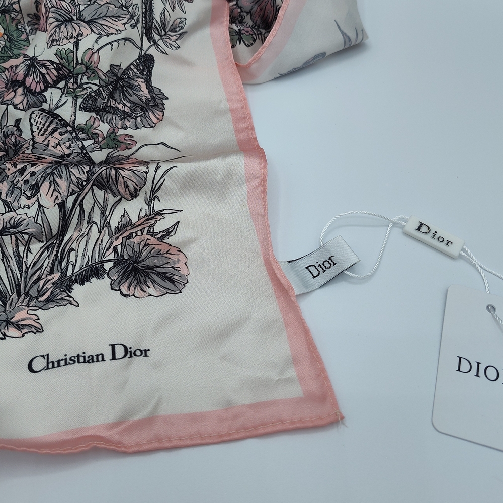 Christian Dior Silk Scarf Pink Butterfly Floral Around the World Italy NIB NWT - Picture 7 of 12